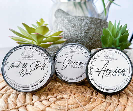 Introducing our "Boo-boo Bundle," a collection of carefully crafted salves designed to support natural aid for minor cuts, scrapes, bruises, and skin irritations. This bundle is a must-have for every household, ensuring you're prepared to soothe those everyday mishaps.